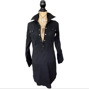 LESHOP ASPIRE Shirt Dress black snap buttons long sleeves WESTERN vibes SMALL --